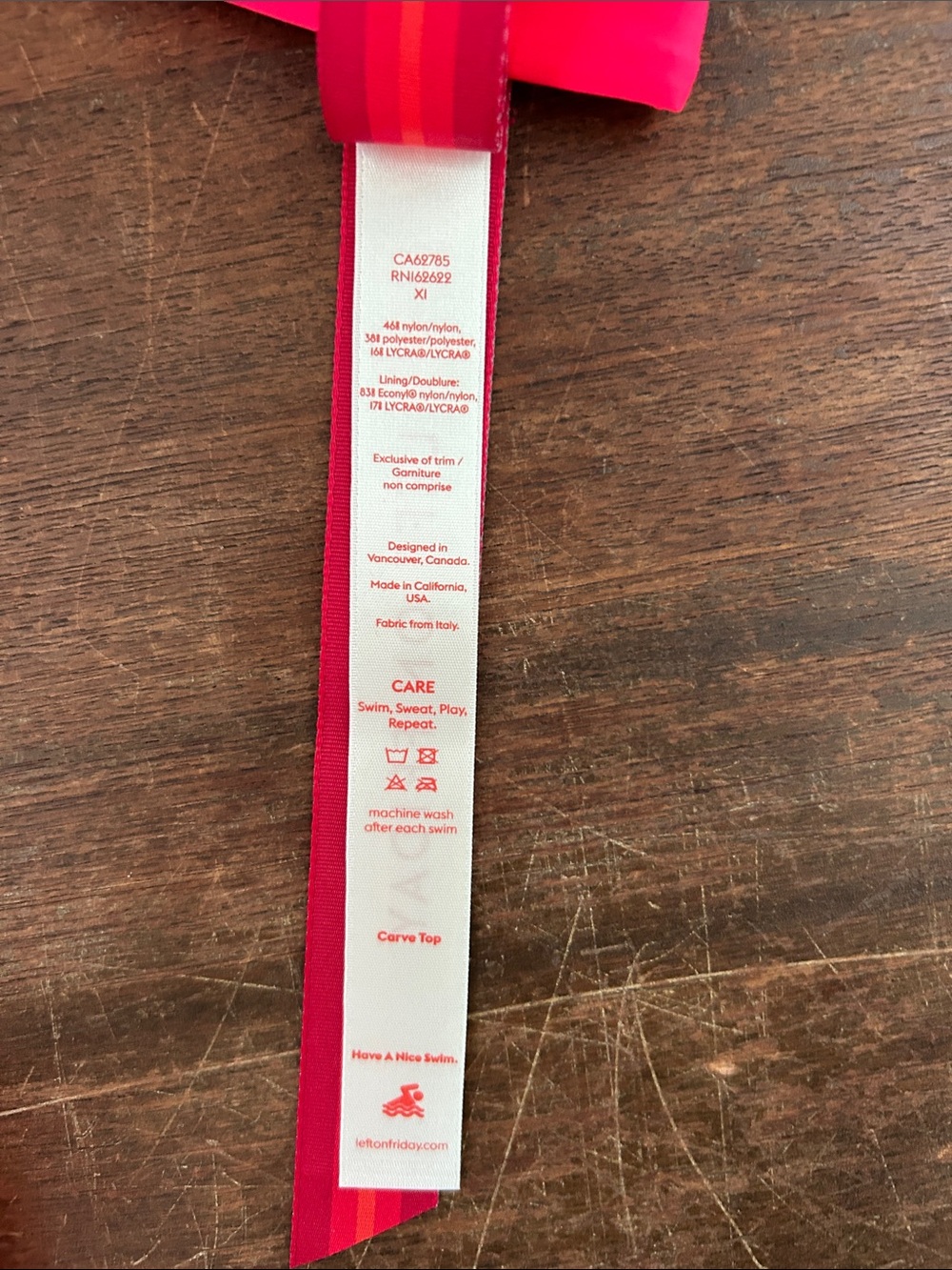 Left On Friday Neon Red/Pink Bikini Top “Carve Top in color Rescue” - Picture 3 of 5